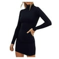 thumbnail image 2 of Women Dresses Plus Fashion Dresses Sexy Long Sleeved High Collar Solid Fashion Dresses Black Trendy Skirt Size M, 2 of 9