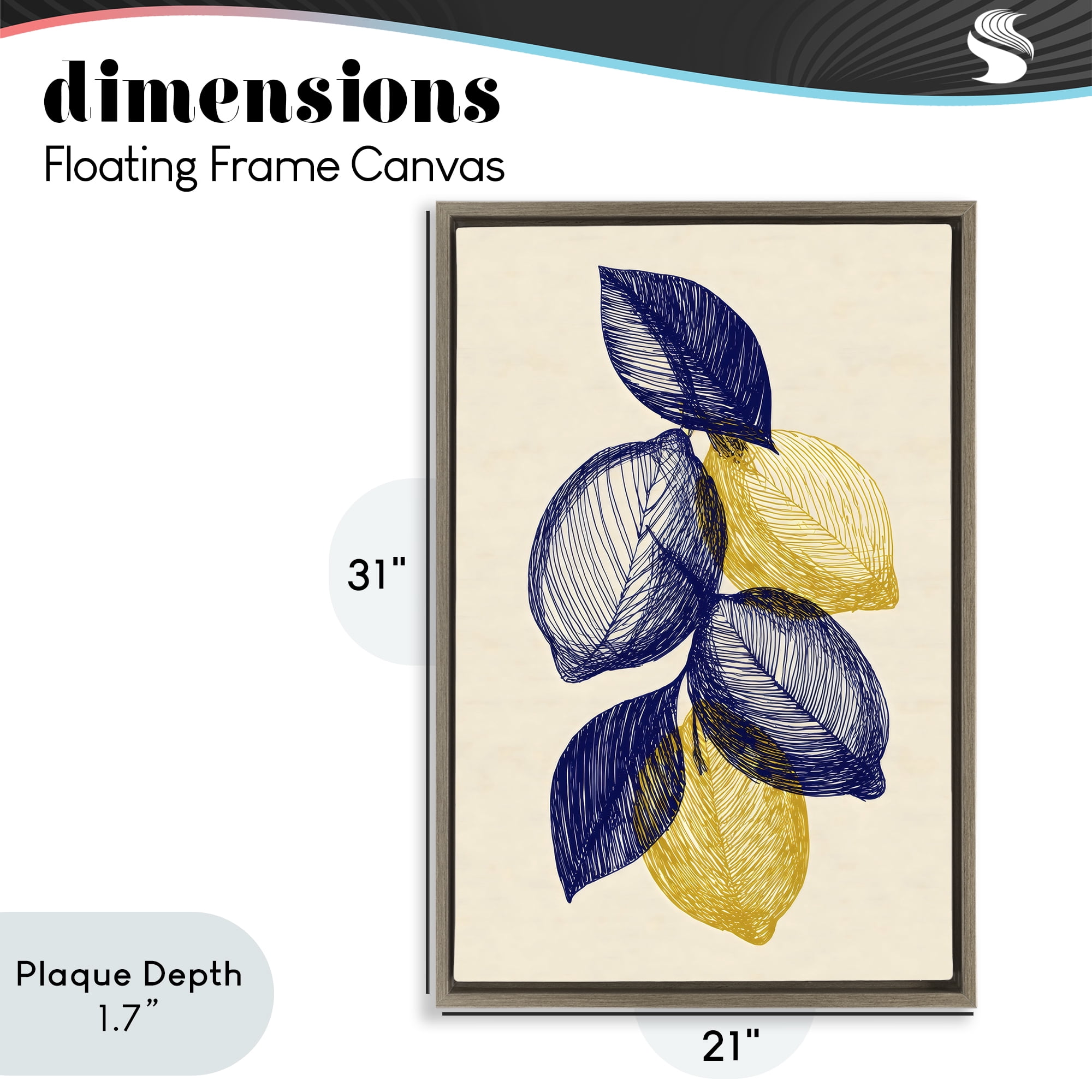 Stupell Industries Navy Lemons Botanical Sketch Brown Framed Floater Canvas Wall Art, design by Petal Prints Design