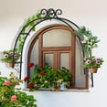 thumbnail image 2 of SOPTY 38.6” x 40.1” Metal Garden Trellis for Climbing Plants Wall Mounted, Outdoor Garden Arch with 2 Planter Rings for Window Door, Vines Flowers Pot Trellis Plant Support for Ivy Roses Cucumbers, 2 of 9