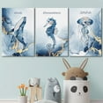 thumbnail image 2 of wall26 Canvas Print Wall Art Set Gold Blue Ocean Whale Seahorse Jellyfish Nature Animals Illustrations Realism Rustic Landscape Colorful for Living Room, Bedroom, Office - 24"x36" x 3, 2 of 5