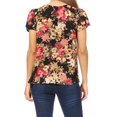 thumbnail image 3 of Women's Casual Floral Print Pleated Front Petal Cap Sleeve Round Neck Tee Blouse Top, 3 of 6