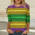 thumbnail image 6 of Mardi Gras Tops for Women 3/4 Sleeve Carnival Printed Casual Round Neck T-shirt Green XL, 6 of 6