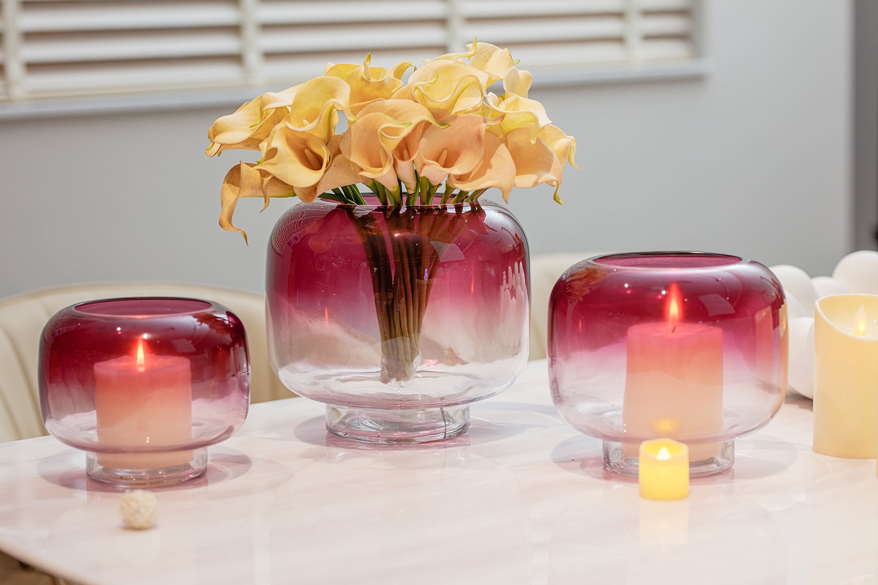 Mainstays 8" Purple Ombre Glass Hurricane Pillar Home Candle Holder Large