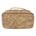 thumbnail image 1 of Bolsa de maquillaje de piel sintética color caqui, gran capacidad, con estampado floral, portátil, con cremallera y asa., 1 of 14
