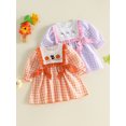 thumbnail image 3 of RUINIXCW Little Girls Ghost/Pumpkin Embroidery Dress Halloween Long Sleeve Plaid A-line Dress with Bow Decor, 3 of 8