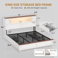 thumbnail image 6 of King Size Farmhouse Bed Frame with Bookcase and Storage Cabinets Headboard, Wood Platform Bed with LED Lights & 4 Drawers No Box Spring Needed, White, 6 of 8