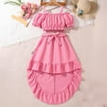 thumbnail image 3 of Odeerbi 8-13 Years Kids Girls Summer Outfits Off Shoulder Short Sleeve Cropped Tops High Low Skirt with Belt Three-piece Set Comfortable Ruffle Cotton Skirt Set Kids Girls Clothes, 3 of 8