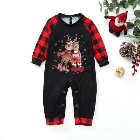 

Parent-Child Baby Outfit Christmas Deer Print Plaid Long-Sleeved Trouser Set