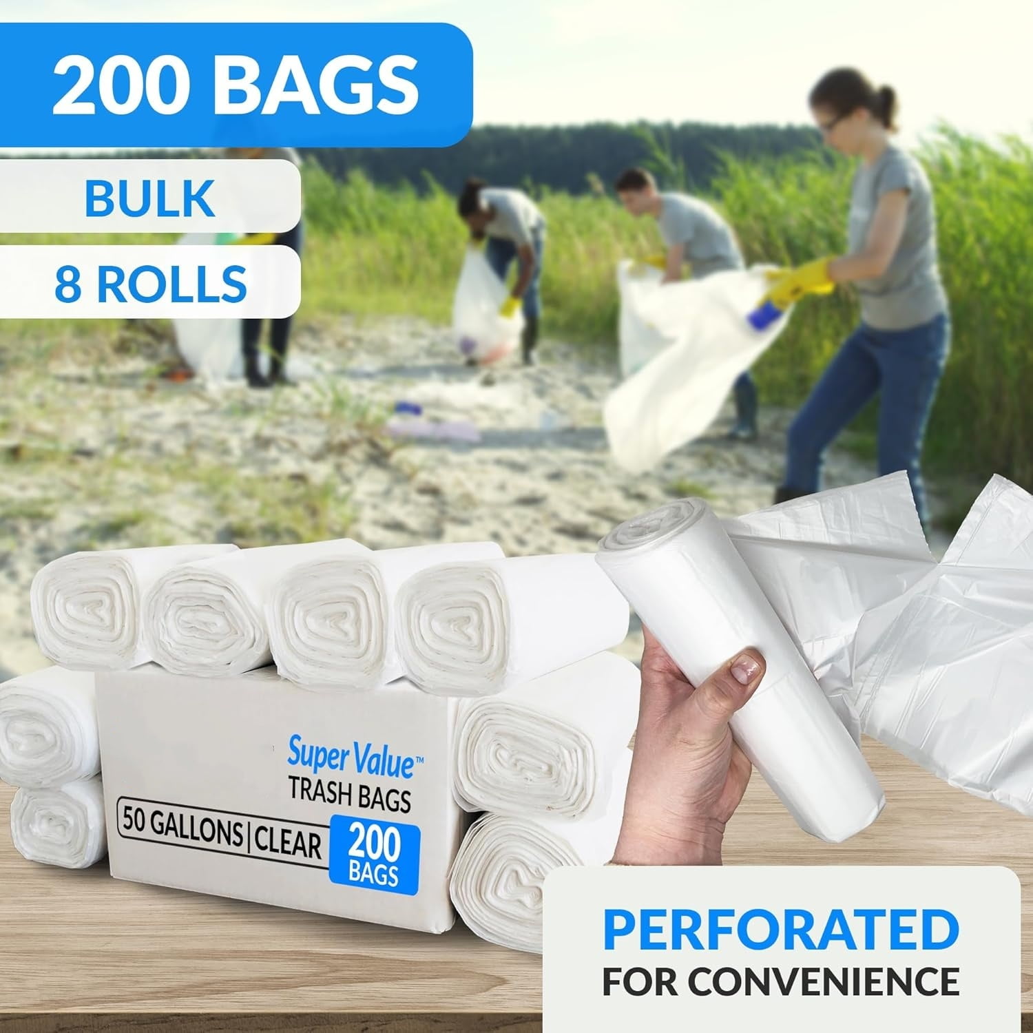 50 Gallon Trash Bags | 200 Count | Heavy Duty | Bulk | SuperValue | Clear Multi-Use Garbage Bags