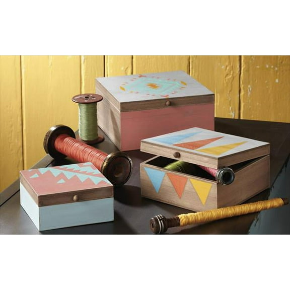 Midwest Set of 3 Petit Bazaar Decorative Weathered Boho Print Nested Boxes 8"
