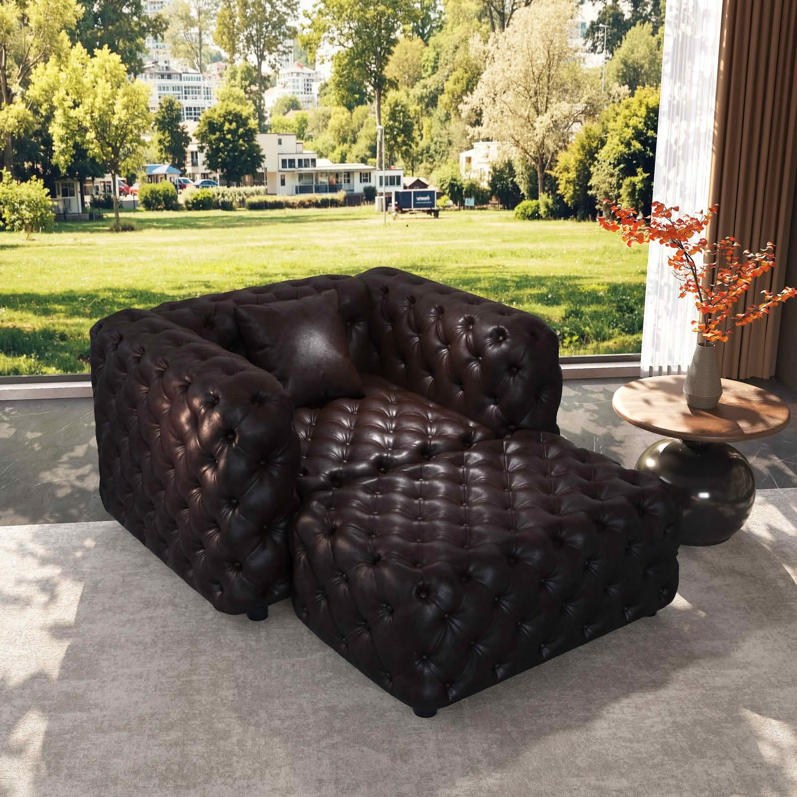 MAYEERTY Faux‑Leather Single‑Seat Modular Sofa Set, Handcrafted Button Tufted Couch with Ottoman & 1 Pillow, Multi‑Layout for Living Room Apartment
