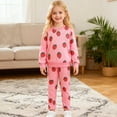 thumbnail image 2 of VNKIDY Girls Outfits Fall Children Kids Cartoon Strawberry Prints Outfit Long Sleeve Crewneck Top Elastic Waisted Pants Home Wear Set Soft Outfits, 2 of 7