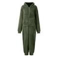 thumbnail image 5 of cfhntfmh Women's Hooded Fuzzy Fleece Onesies One-Piece Pajamas Jumpsuit Winter Warm Cozy Zip up Sleepwear Loungewear Plus Size Women Clothes, 5 of 6