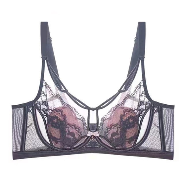Sujetador de látex ultrafino con copa de cristal, transpirable, suave, con aros, de encaje, sexy, ropa interior, sujetador acolchado - Púrpura