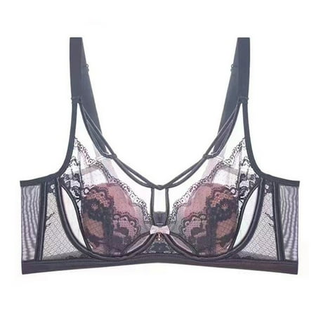 Sexy Padded Bralette Ultra-thin Crystal Cup Breathable Soft Underwire Latex Bra Lace Sexy Bra Underwear Padded Bra - Purple