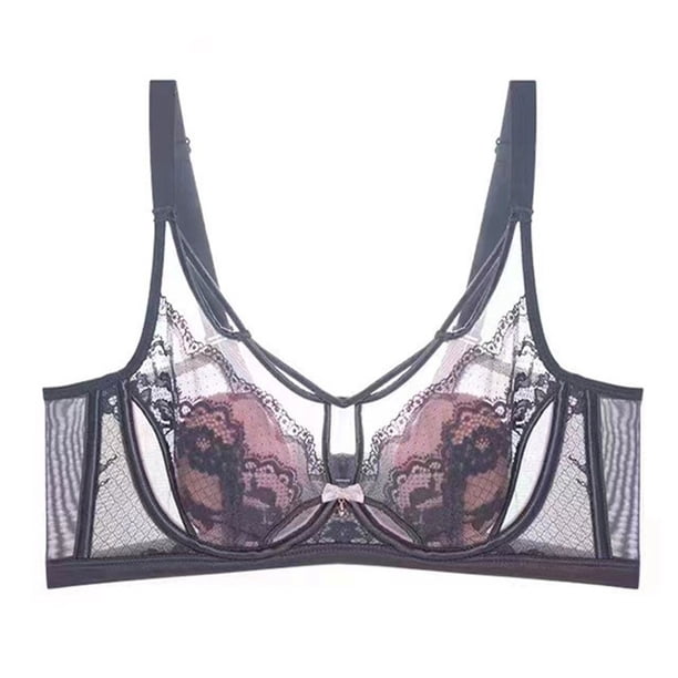 Sujetador De Látex Con Aros Suave Y Transpirable Con Copa De Cristal Ultrafina, Sujetador Sexy De Encaje, Ropa Interior, Sujetador Acolchado - Púrpura