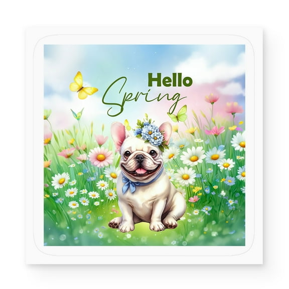 French Bulldog Hello Spring Time Flower Floral Nature Vinyl Sticker Dog Lover Gifts Waterproof Decal Art Decor - 02031