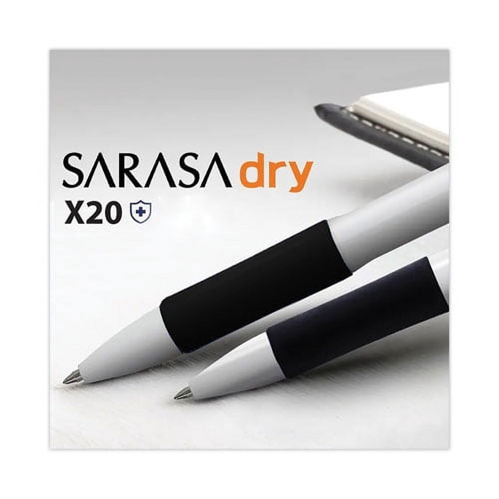 Sarasa Dry X20+ Gel Pen, Retractable, Fine 0.7 mm, Black Ink, White Barrel, Dozen | Bundle of 5 Packs