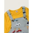thumbnail image 5 of 6 Months Baby Boys Clothes 9 Months Boys 2PCS Fall Winter Outfits Cars Print Infant Boys Long Sleeve Romper Top Overall Pants Set Yellow, 5 of 9
