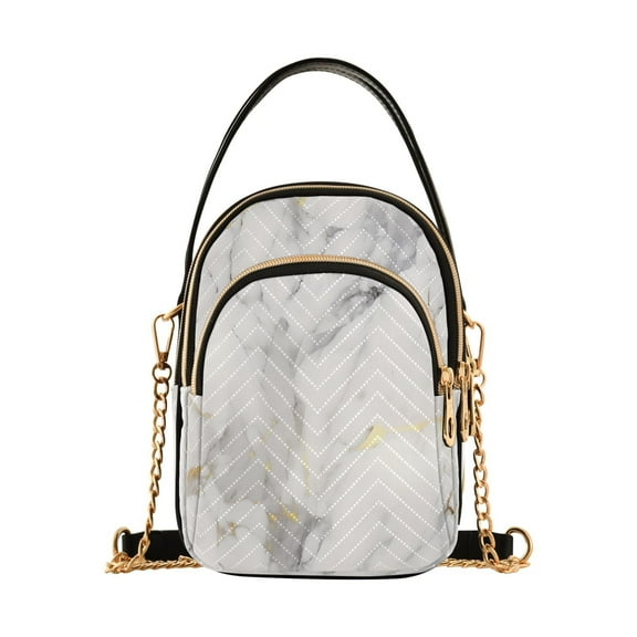 ALAZA Chain Crossbody Bags for Women White and Gold Marble Shoulder Handbag Phone Purse