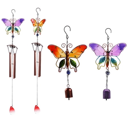 NUZYZ Glass Butterfly Bell Clock Pendant Wind Chime Tube Home Garden Door Wall Decor