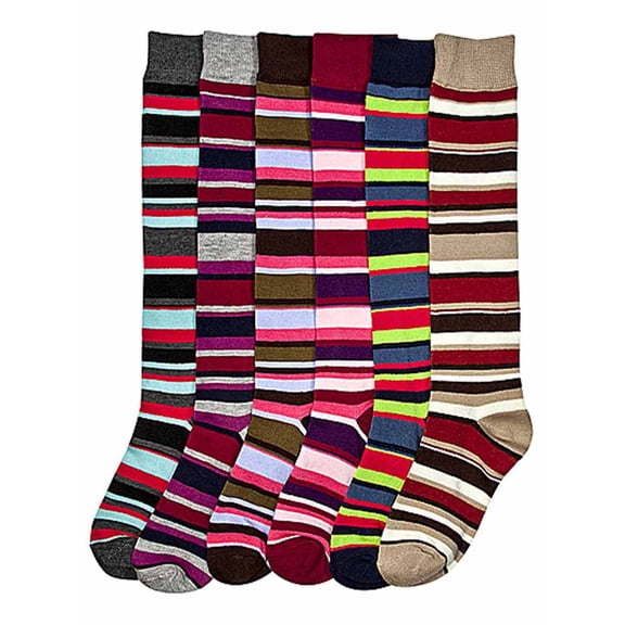 Bright & Colorful 6-Pack Multi Striped Assorted Knee High Socks