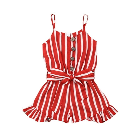 

AMILIEe Baby Girls Romper Sleeveless V-neck High Waist Ruffle Sling Chiffon Jumpsuit Summer Outfits