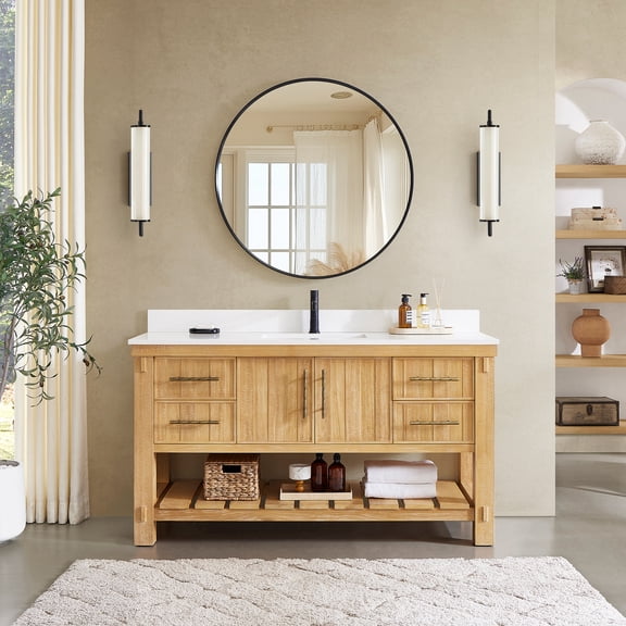 Paris 60" Single Bath Vanity in Acacia Classic Grey with White Quartz Stone Top