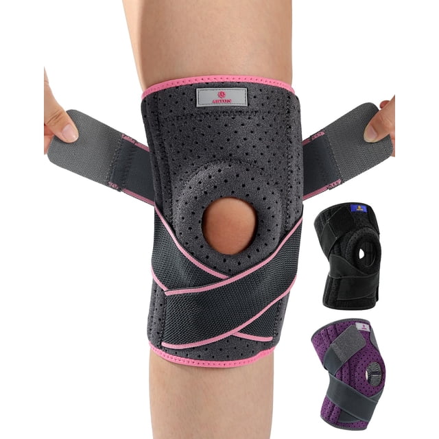 Rodillera ajustable ABYON para hombre y mujer: Máximo soporte con estabilizadores laterales dobles y correas de compresión cruzadas para desgarro de menisco, ligamento cruzado anterior (LCA), ligament