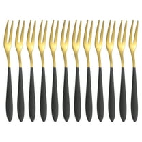Uxcell 12 Pcs Pickle Fork, 5.2 Inch Olive Fork with Long Handle, Stainless Steel Cocktail Forks, 2-Tine Fork for Dessert Cocktail Fruit and Vegetable Black Gold