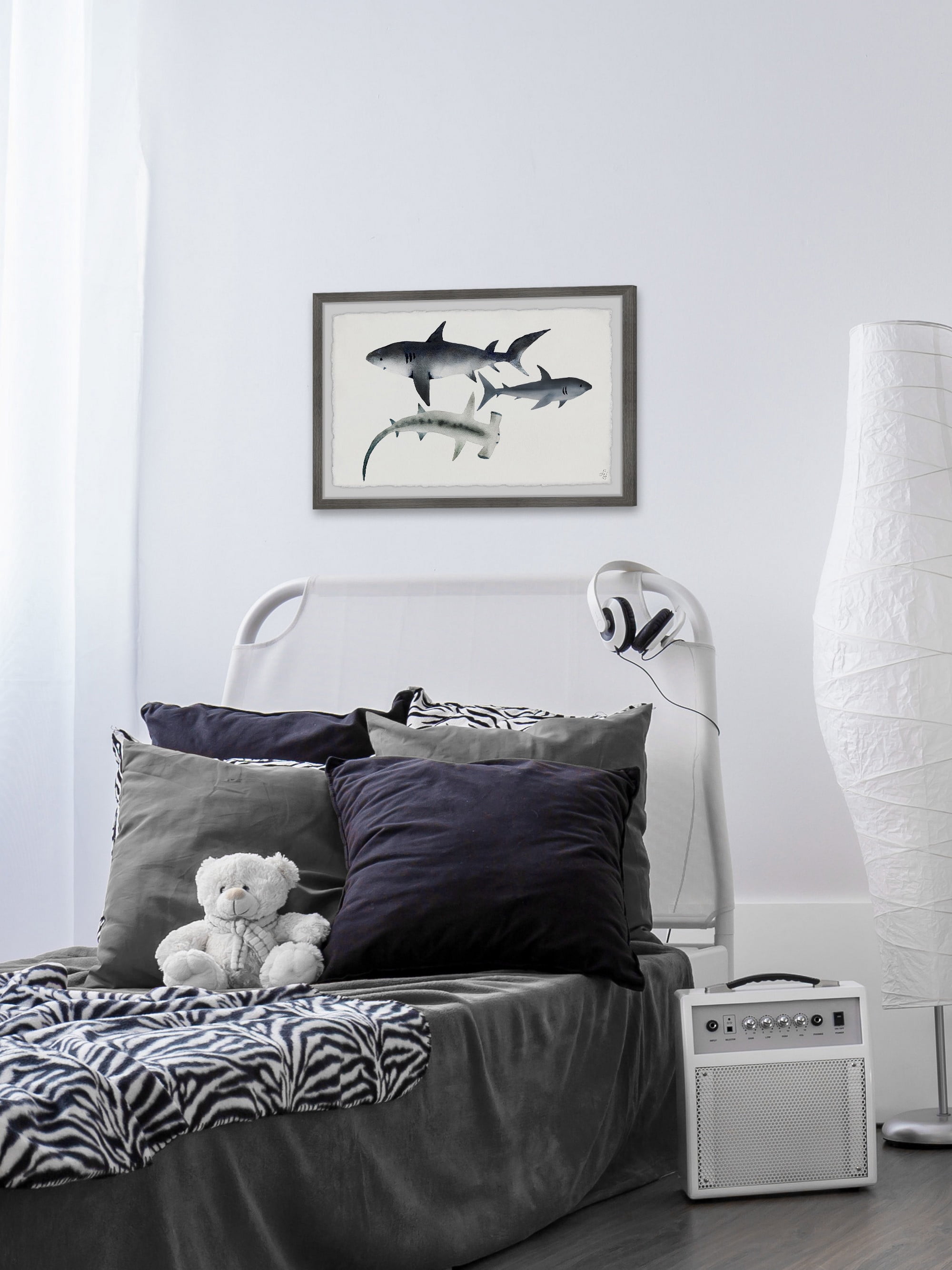 Marmont Hill Gray Sharks Framed Wall Art