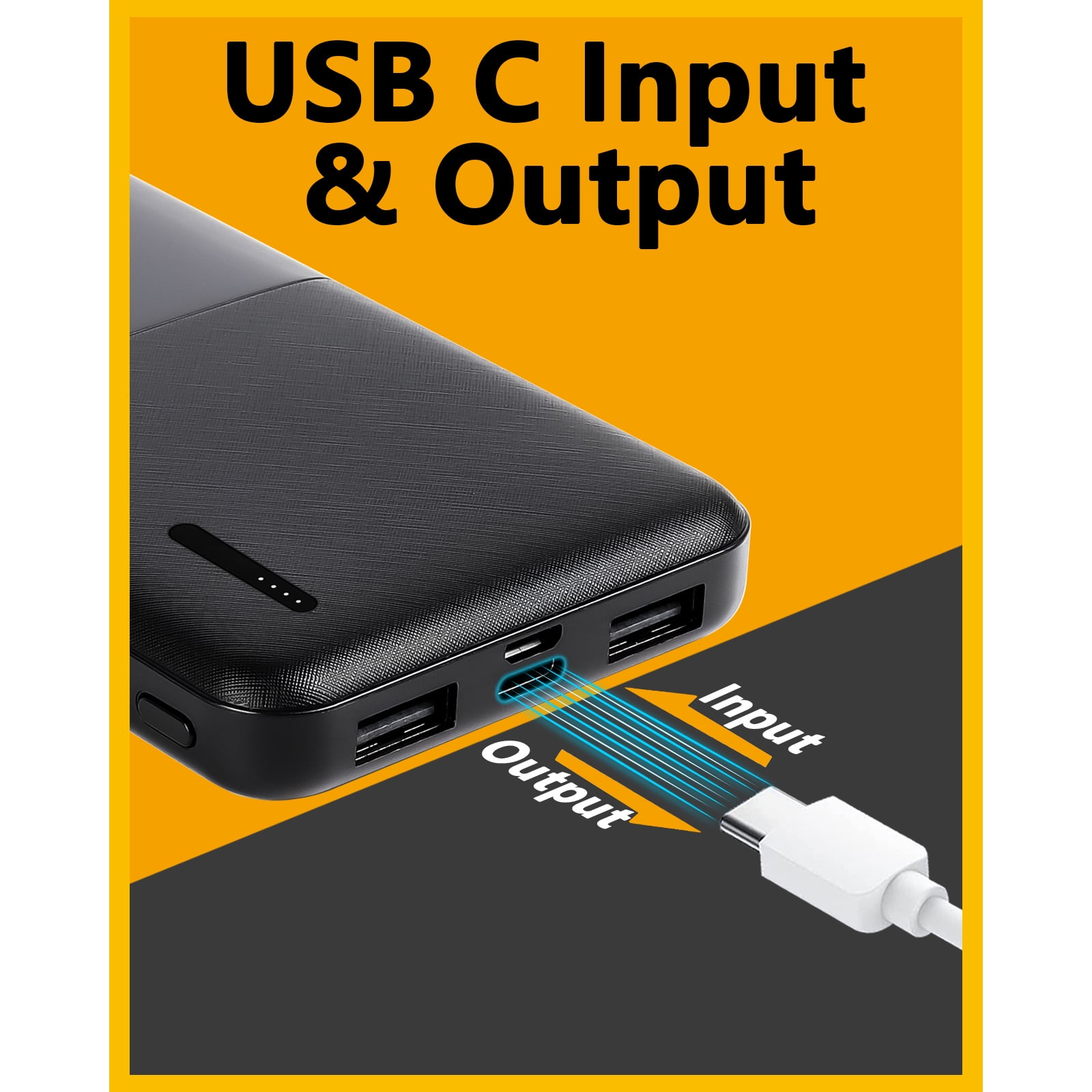 USB-C Portable Battery Charger, 50000mah Power Bank - Black, Ultra-Compact, Fast Charging for iPhone, Samsung and More