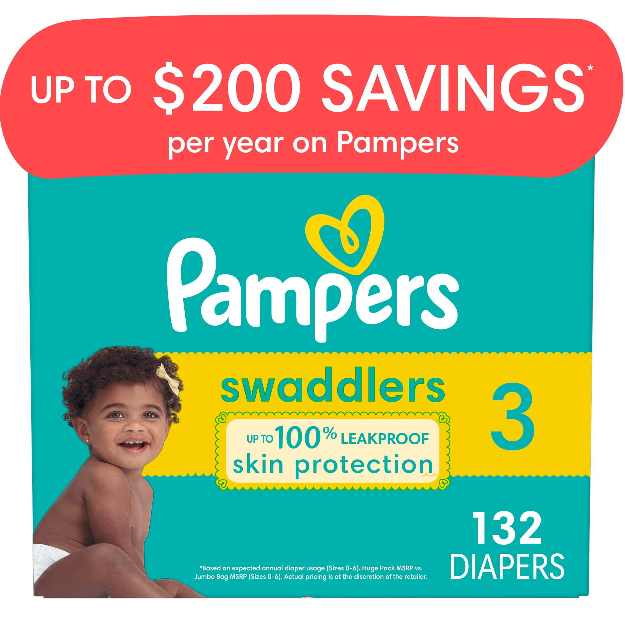 Pampers Swaddlers Baby Diapers Size 3, 132 Count (Select for More Options)