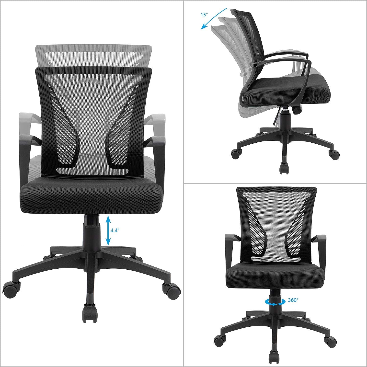 Homall Mid Back Office Chair Computer Ergonomic Mesh Chair Adjustable Mesh Chair with Armrest, Black