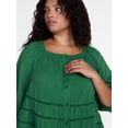 thumbnail image 4 of Terra & Sky Women's Plus Eyelet Trim Swing Top with Elbow Length Sleeves, Sizes 0X-5X, 4 of 5