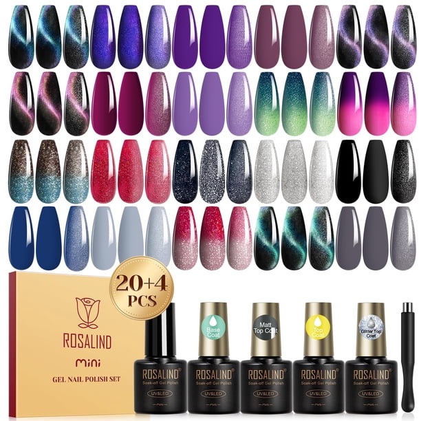 Set de esmaltes de uñas ROSALIND Cat Eye Gel 24 unidades con base de capa superior