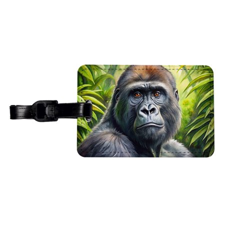 Gorilla In Rainforest Watercolor Faux Leather Travel Luggage Tag