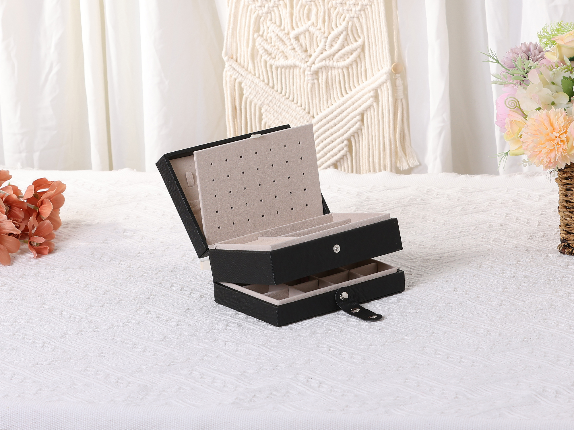 Unique Bargains 2 Layer Jewelry Box PU Leather Jewelry Case for Earring Necklace Ring Black