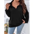 thumbnail image 4 of Suéter de Punto Informal de Talla Grande para Mujer, Cuello en V, Solapa, Color Liso, Camisa de Larga. Negro XL, 4 of 9