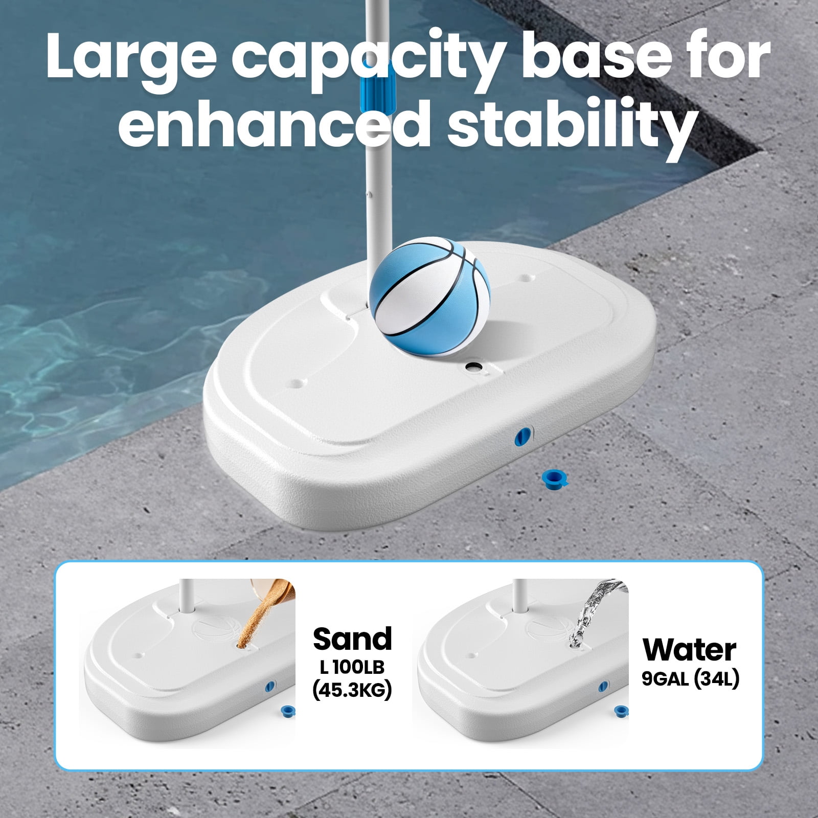 Portable Swimming Pool Basketball Hoop 36 inch, 2 Balls and Pump Included, Poolside, Durable & Sturdy, Clear Polycarbonate Backboard
