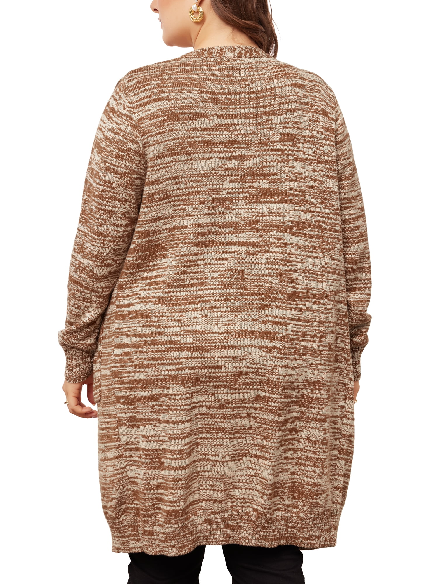 DARING DIVA Plus Size Contrast Color Open Front Long Sleeve Cardigan 4X Brown