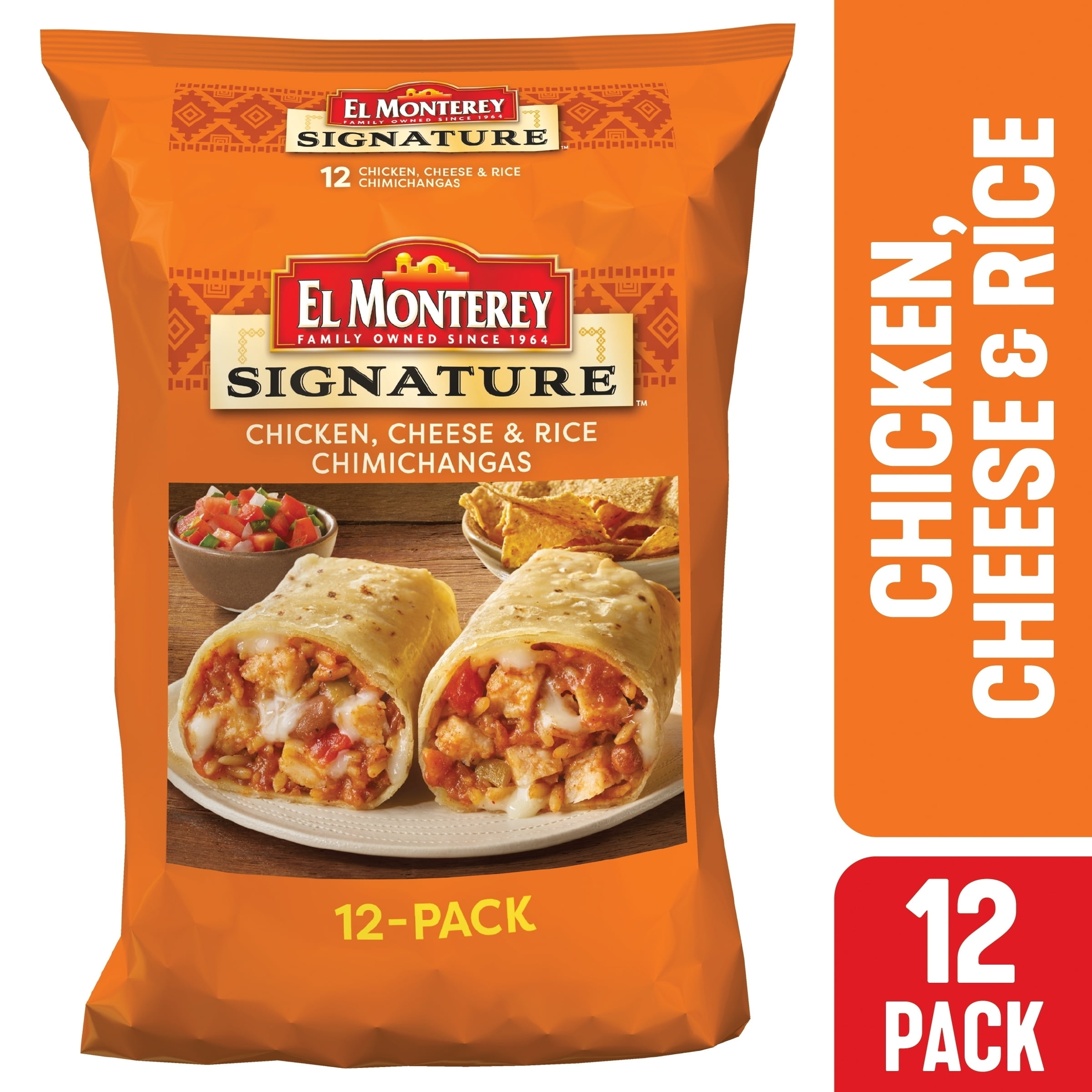 El Monterey Signature Chicken, Cheese & Rice Chimichangas, 54 oz, 12 Count  (Frozen) - Walmart.com