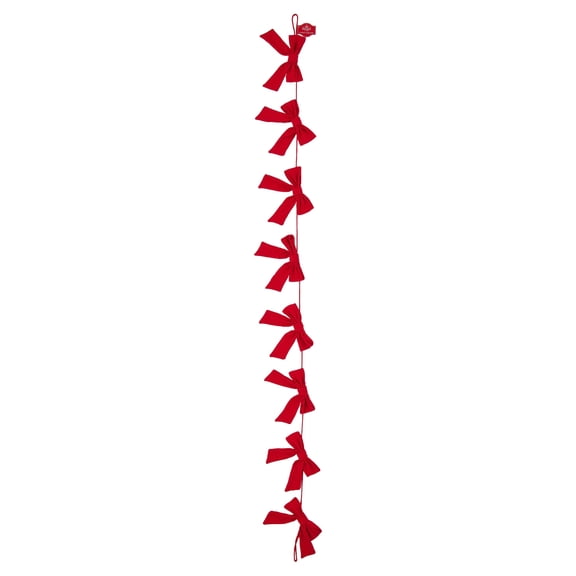 Fabric Bow Christmas Garland, Red, 6', by Holiday Time