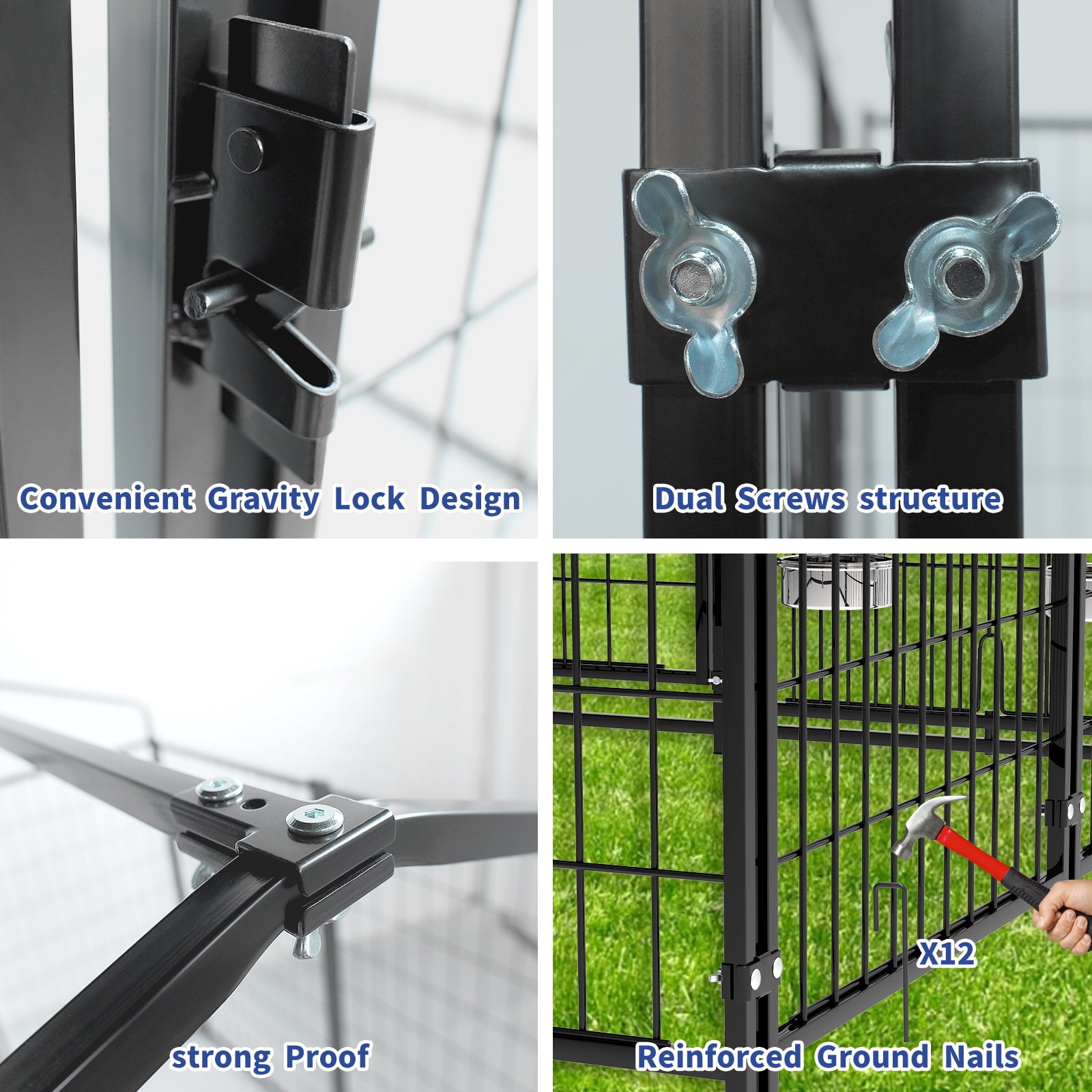 Suchown 4' x 4' x 5.6' Heavy Duty Dog Kennel Outdoor - Welded Wire Puppy Training Pen with Roof Cover & Rotating Feeders - Secure Walk-In Enclosure