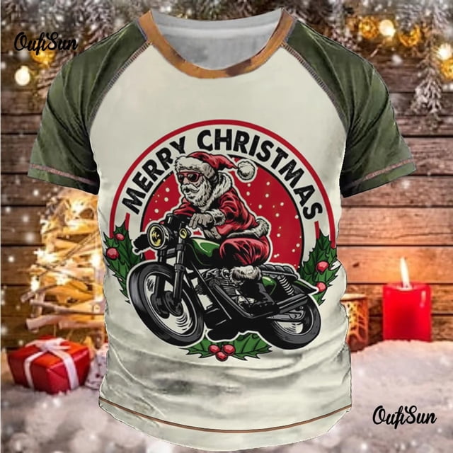 Camisetas Vintage para hombre, trajes navideños, ropa con gráfico de Papá Noel, ropa informal estilo Hip Hop con cuello redondo Extra grande para hombre, camisetas 2023