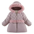 thumbnail image 2 of Hicidod Toddler Puffer Jackets Fur Trim Hooded Zipper Warm Coats Solid Color Windproof Padded Fashion Cotton Outerwear for Girl, 2 of 4