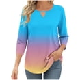 thumbnail image 1 of aidice Hauts pour Femmes Tendance Col Rond Manches 3/4 T-Shirts Confortables Dégradé Chemises Décontractées, 1 of 6