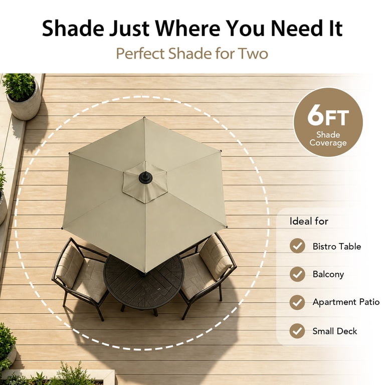 AMMSUN 6ft Round Patio Umbrella, Khaki UPF50+ photo 4