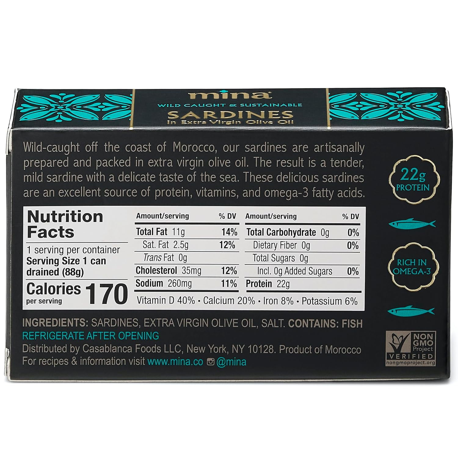 Mina Sardines in Olive Oil, Wild Caught, 4.4 oz (12 Pack), High Protein, Keto & Paleo Friendly