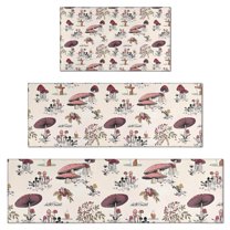 Red Mushroom Plant Light Pattern Kitchen Rugs Sets Of 3,Kitchen Runner Rugs Non Skid Washable,Decorative Kitchen Floor Mats for Kitchen,Sink,Laundry,17"x30"  17"x47"   17"x59"